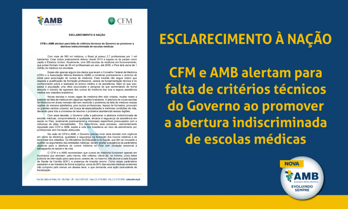 Confira o alerta do CFM e AMB sobre a abertura indiscriminada de escolas médicas.